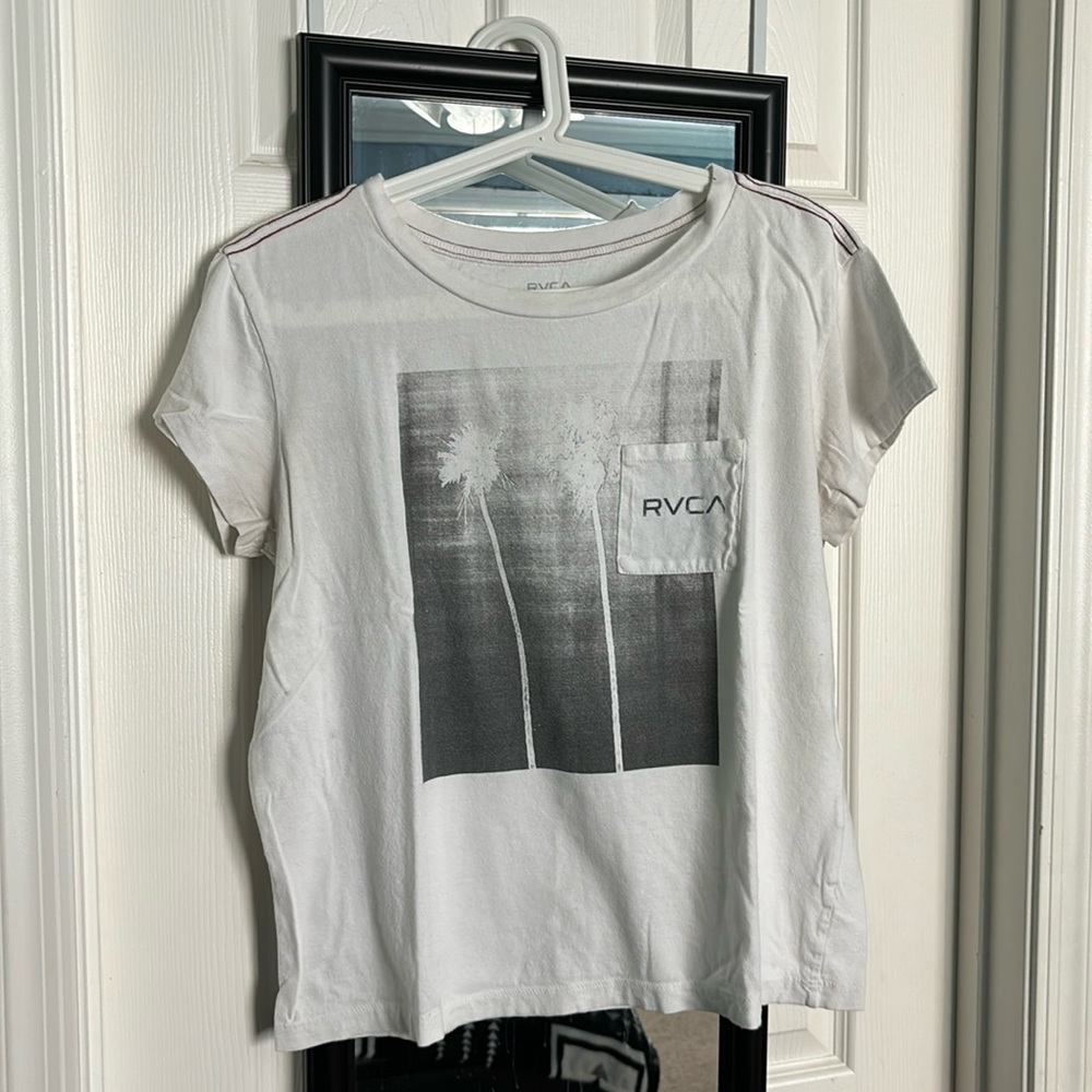 Women’s RVCA Skateboarding White Short Sleeve Shirt ~ Size Medium